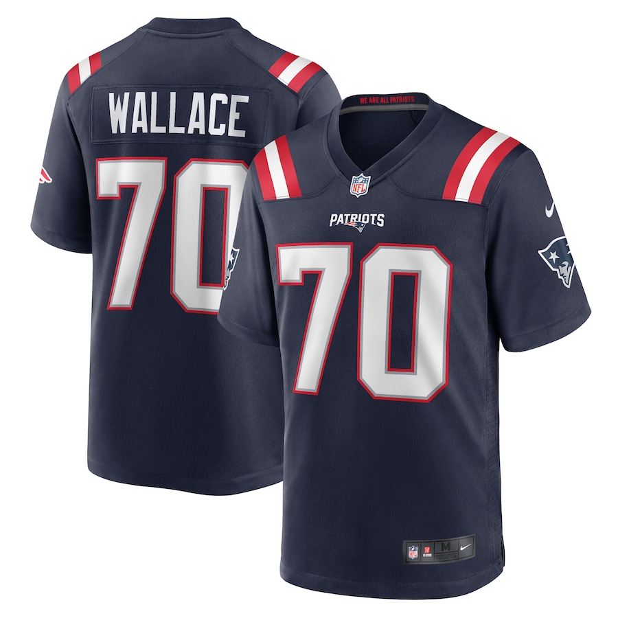 Men's New England Patriots Caedan Wallace Nike Navy Game Jersey - ujerseystore
