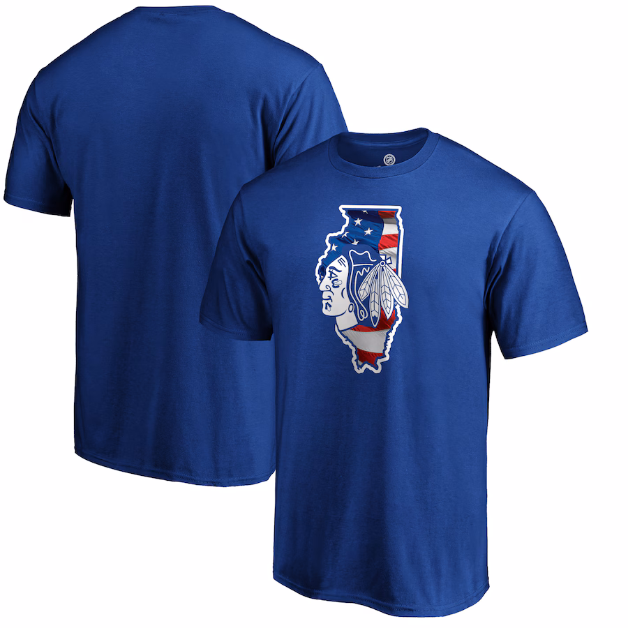 Men's Chicago Blackhawks Royal NHL Banner State T-Shirt - ujerseystore