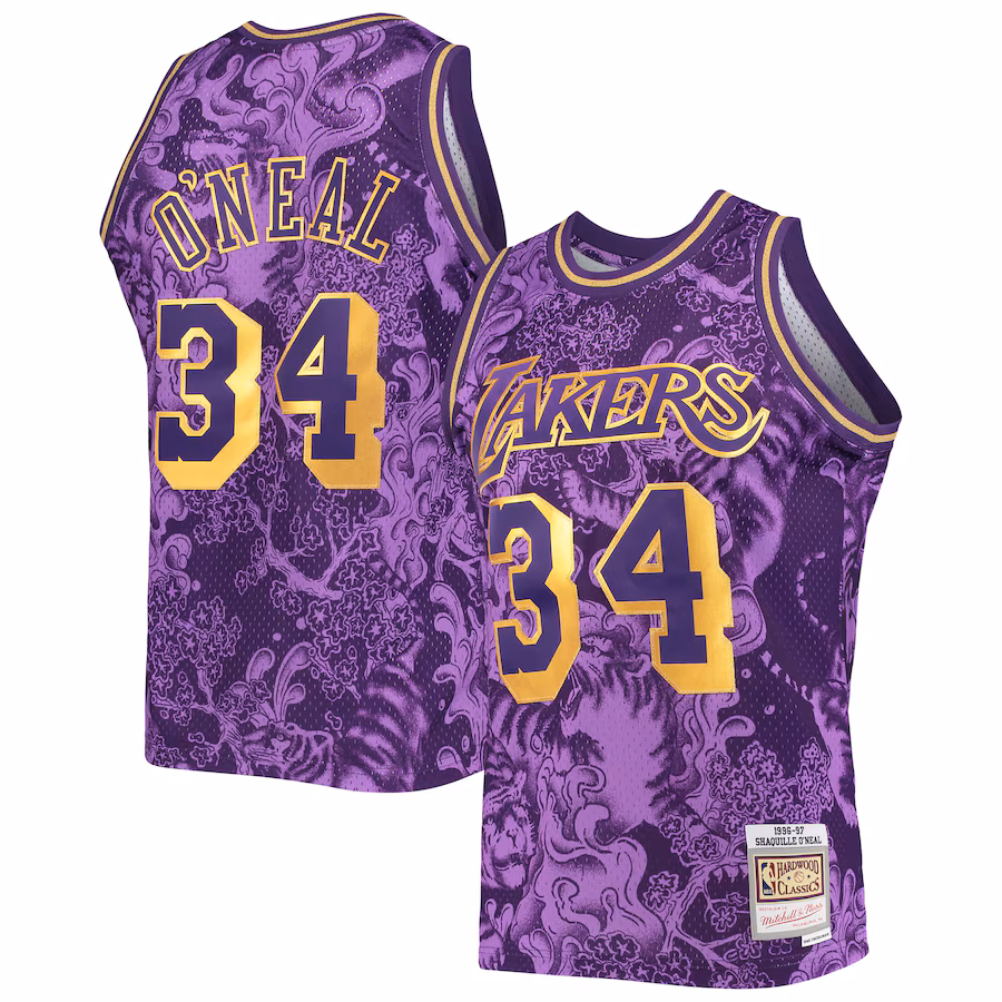 Men's Los Angeles Lakers Shaquille O'Neal Mitchell & Ness Purple Hardwood Classics 1996/97 Lunar New Year Swingman Jersey - ujerseystore