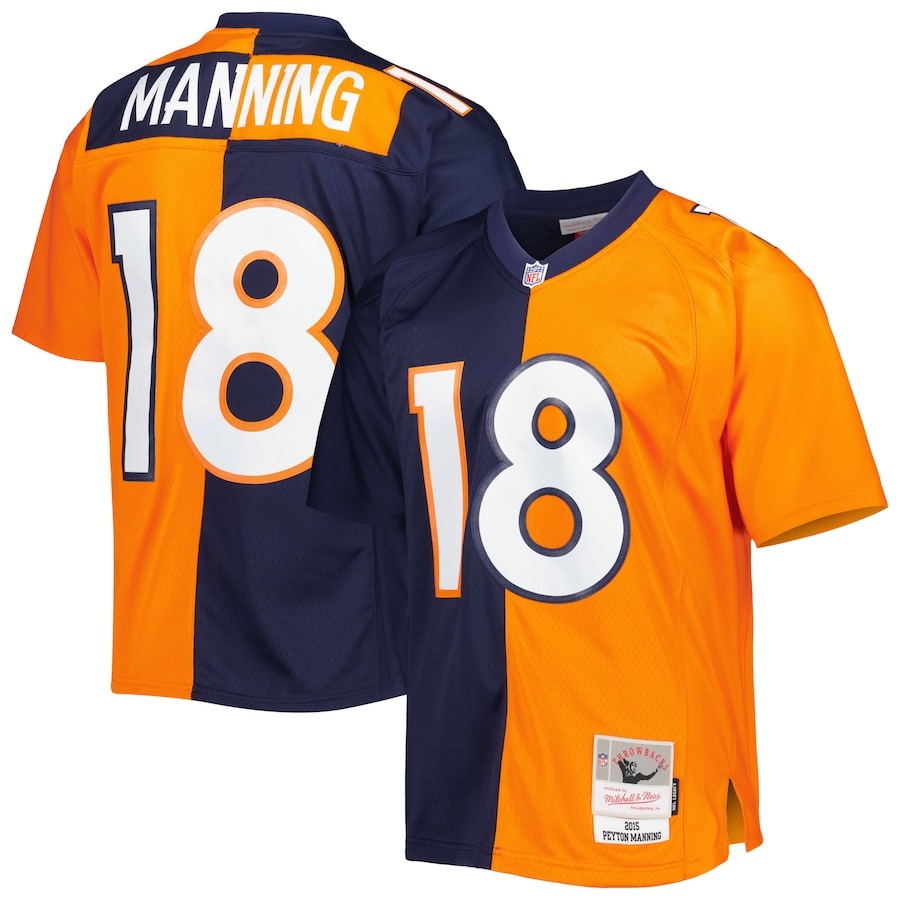 Men's Denver Broncos Peyton Manning Mitchell & Ness Navy/Orange 2015 Split Legacy Replica Jersey - ujerseystore