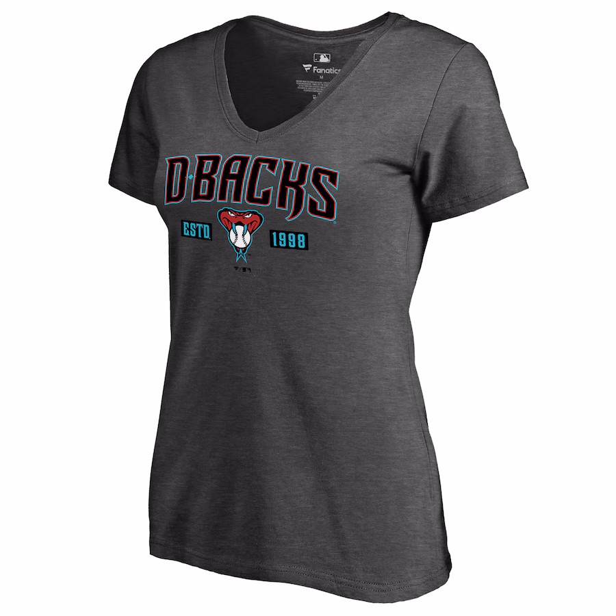Women's Arizona Diamondbacks Heathered Gray Hometown Collection Snakeskin V-Neck T-Shirt - ujerseystore