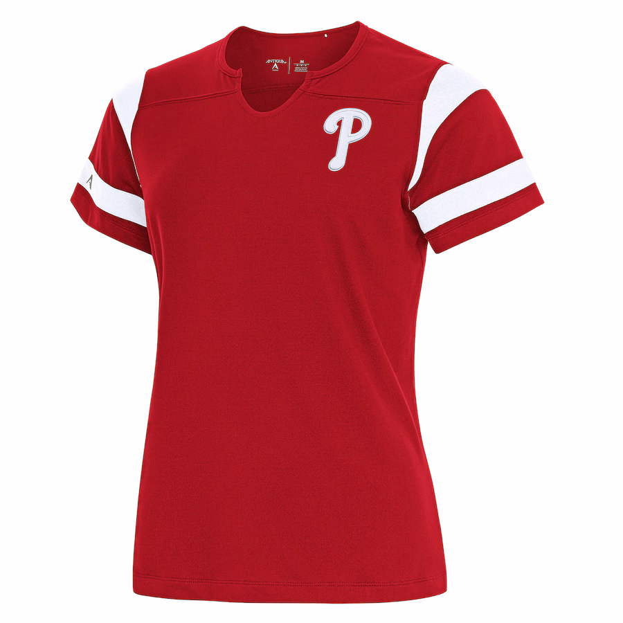 Women's Philadelphia Phillies Antigua Red Encounter Notch Neck Top - ujerseystore