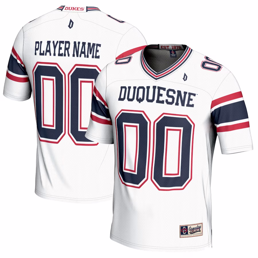 Duquesne Dukes GameDay Greats Youth NIL Pick-A-Player Football Jersey - White - ujerseystore