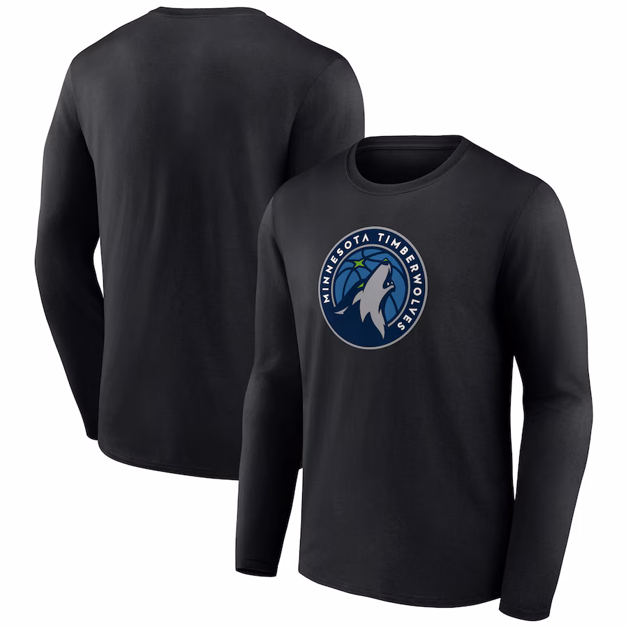 Men's Minnesota Timberwolves Black Primary Team Logo Long Sleeve T-Shirt - ujerseystore