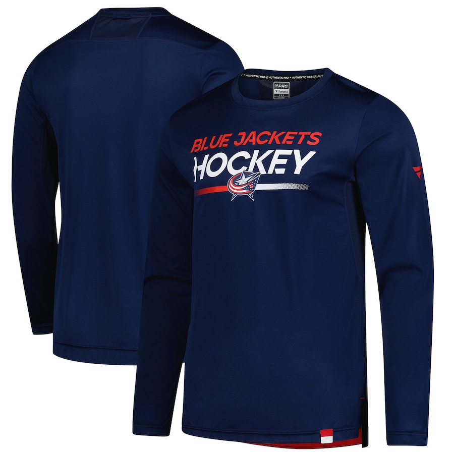 Men's Columbus Blue Jackets Fanatics Navy Authentic Pro Tech Long Sleeve T-Shirt - ujerseystore