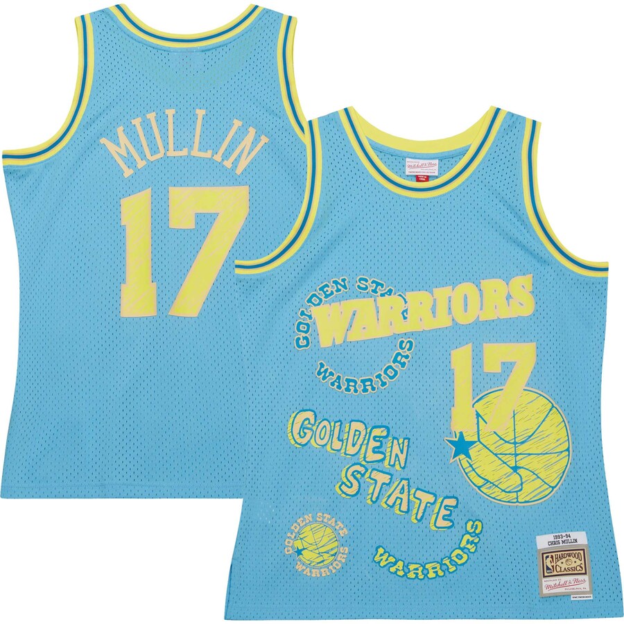 Men's Golden State Warriors Chris Mullin Mitchell & Ness Light Blue 1993/94 Swingman Sidewalk Sketch Jersey - ujerseystore