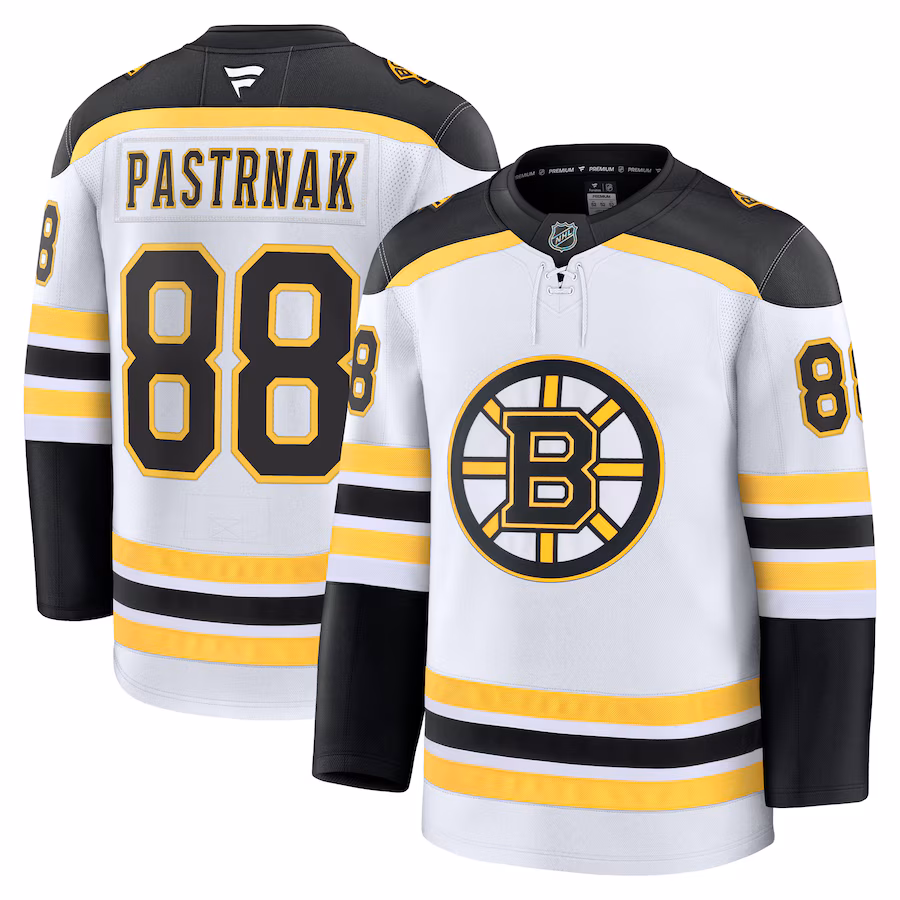 Men's Boston Bruins David Pastrnak Fanatics White Away Premium Jersey - ujerseystore