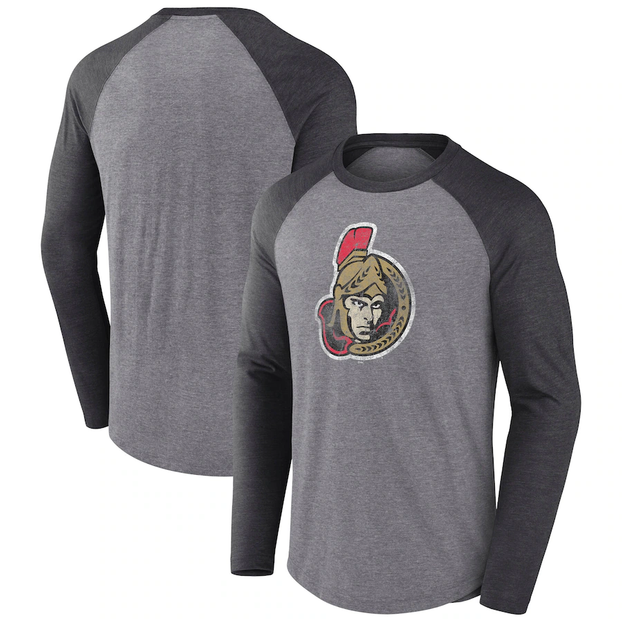 Men's Ottawa Senators Fanatics Heather Gray Special Edition Long Sleeve Tri-Blend Raglan T-Shirt - ujerseystore