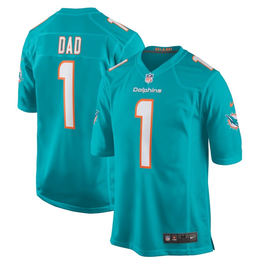 Men's Miami Dolphins Number 1 Dad Nike Aqua Game Jersey - ujerseystore