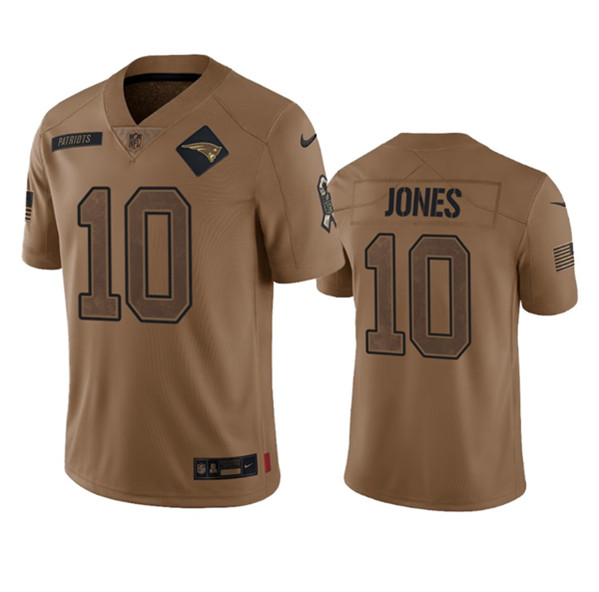 Men's New England Patriots #10 Mac Jones 2023 Brown Salute To Service Limited Football Stitched Jersey - ujerseystore