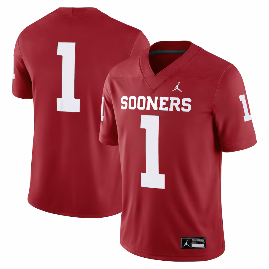 Men's Jordan Brand #1 Crimson Oklahoma Sooners Game Jersey - ujerseystore