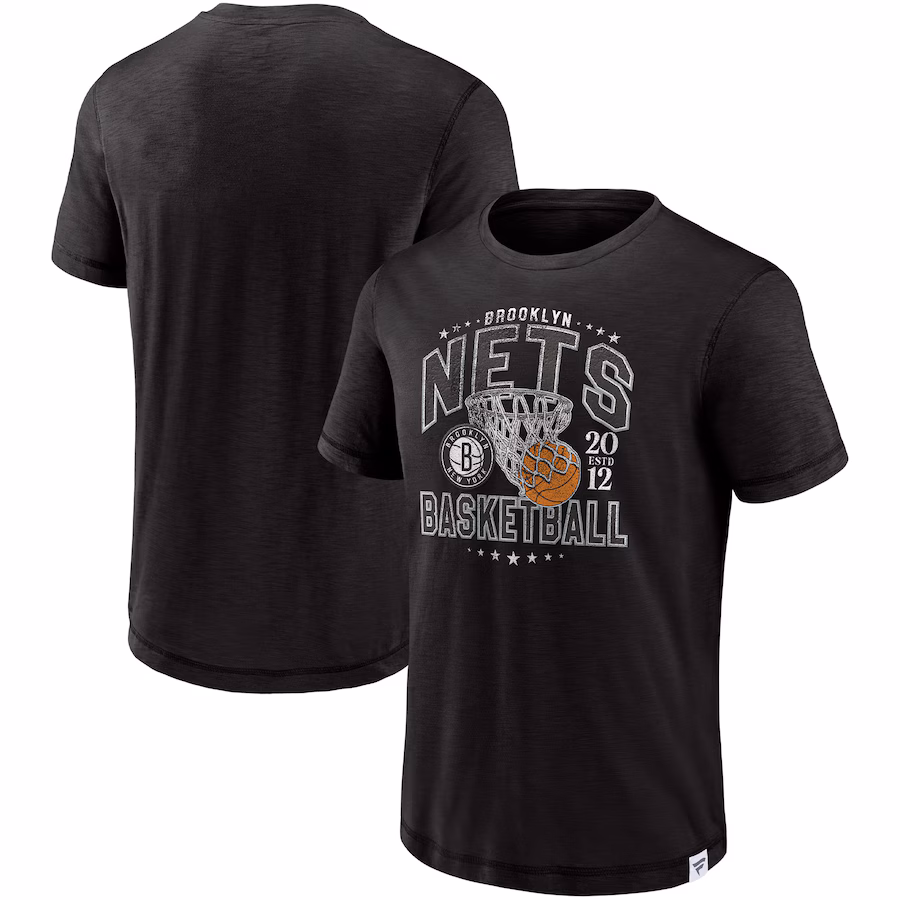 Men's Brooklyn Nets Fanatics Black Reinforce True Classics Vintage Slub T-Shirt - ujerseystore