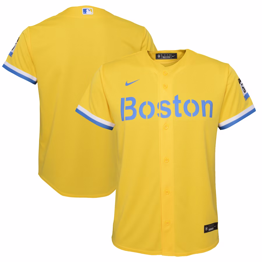 Youth Boston Red Sox Nike Gold/Light Blue City Connect Replica Team Jersey - ujerseystore
