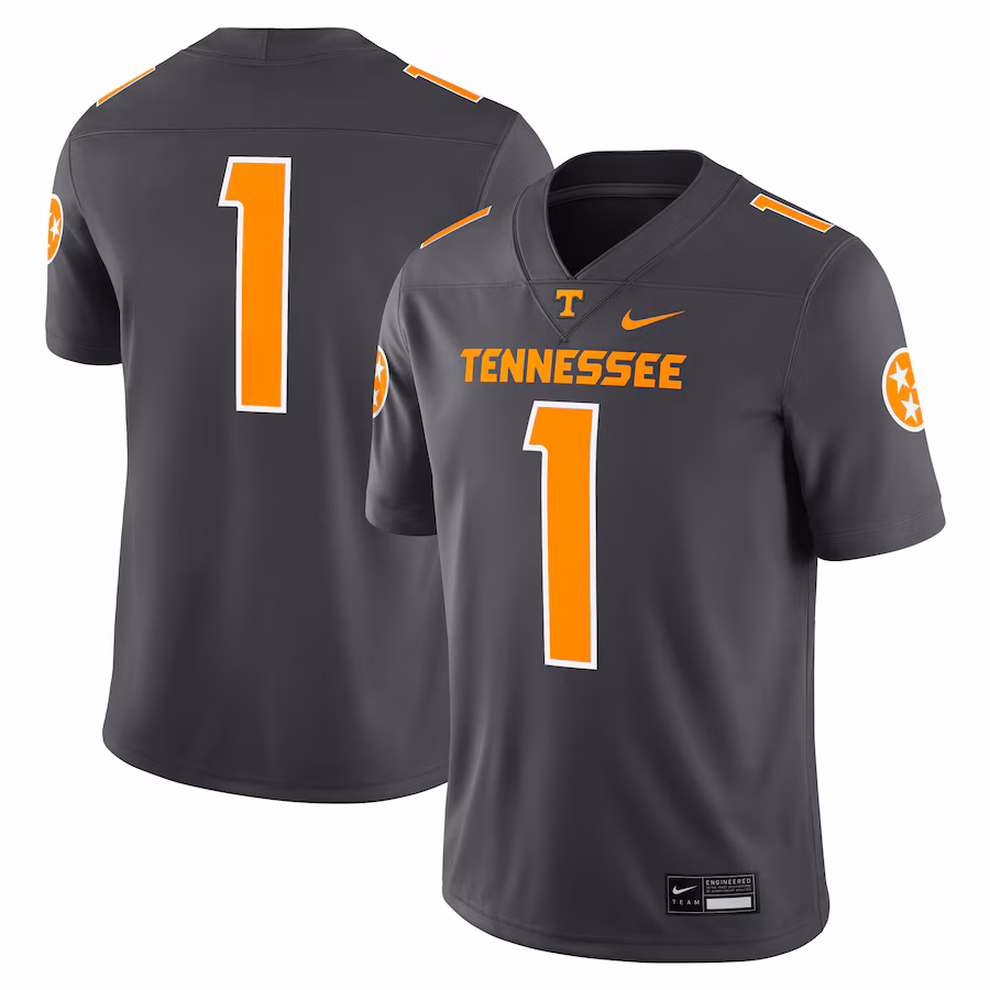 Men's Nike #1 Anthracite Tennessee Volunteers Alternate Game Jersey - ujerseystore