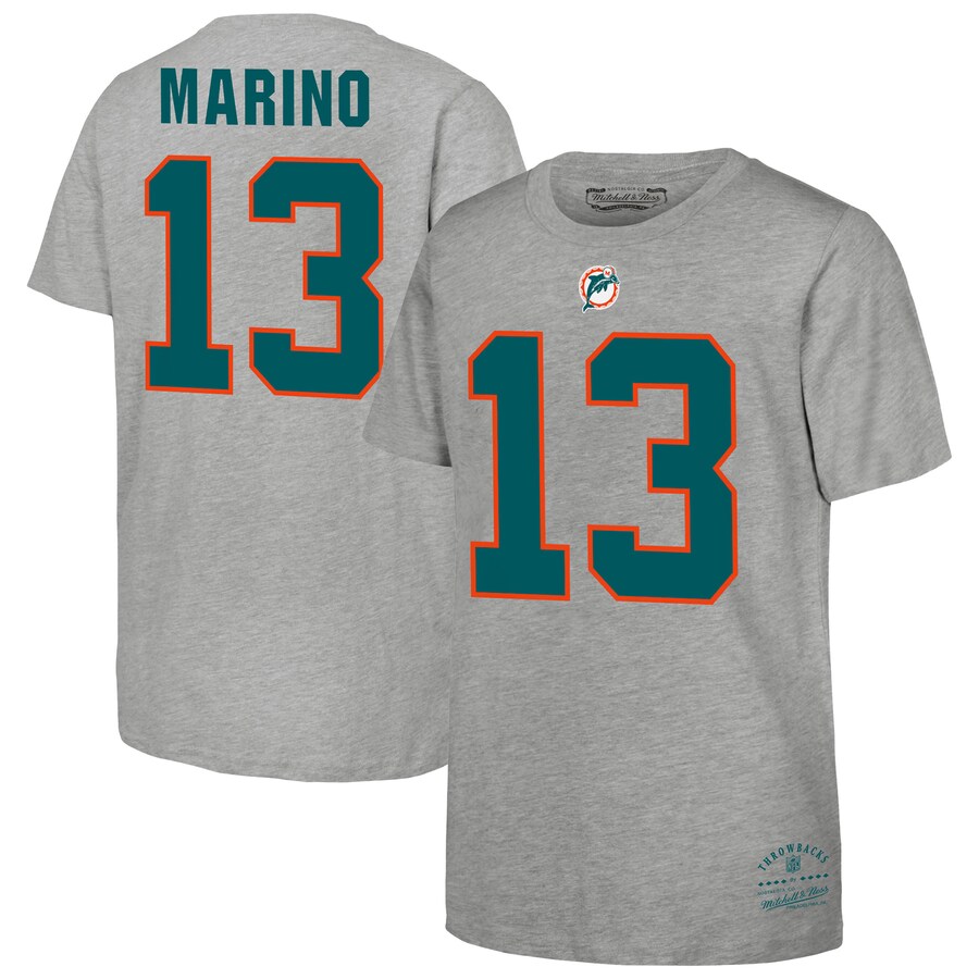 Youth Miami Dolphins Dan Marino Mitchell & Ness Gray Retired Retro Player Name & Number T-Shirt - ujerseystore
