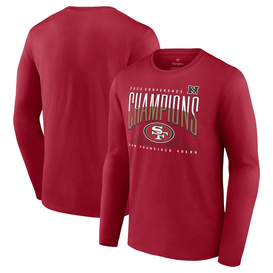 Men's San Francisco 49ers Fanatics Scarlet 2023 NFC Champions Hometown Not Done Long Sleeve T-Shirt - ujerseystore