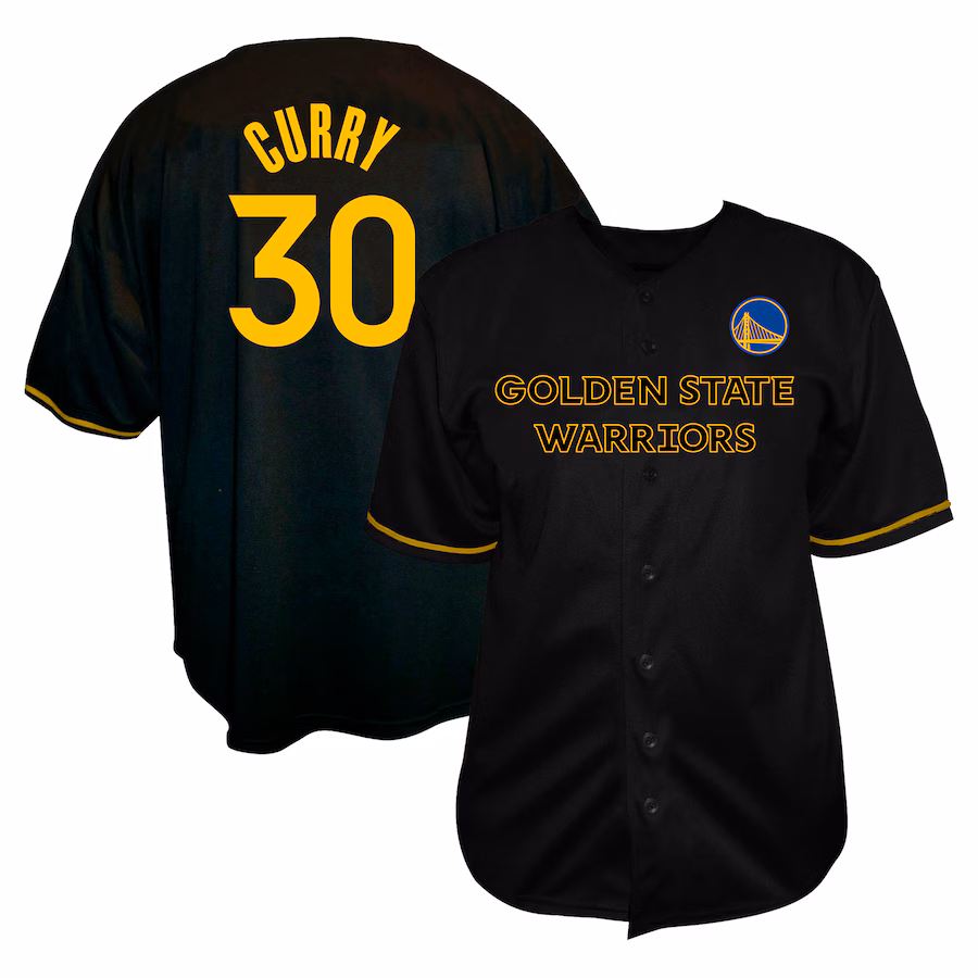 Men's Golden State Warriors Stephen Curry Profile Black Big & Tall Name & Number Button-Up Jersey - ujerseystore