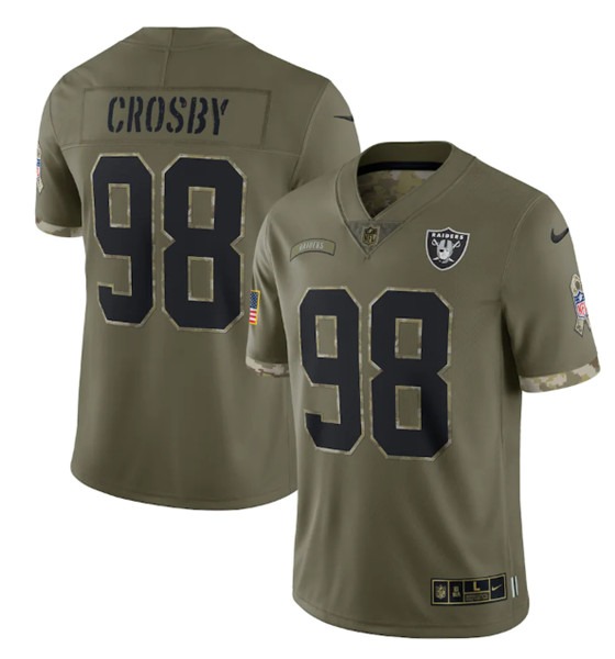 Men's Las Vegas Raiders #98 Maxx Crosby 2022 Olive Salute To Service Limited Stitched Jersey - ujerseystore