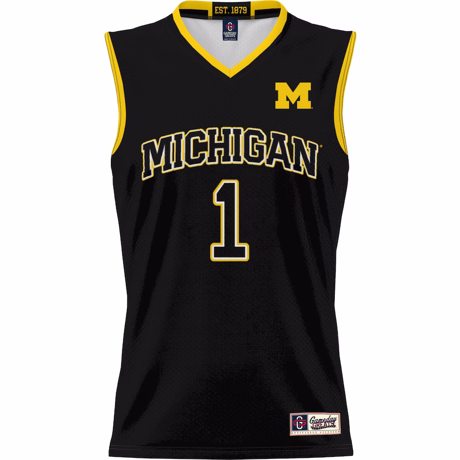 #1 Michigan Wolverines GameDay Greats Unisex Lightweight Basketball Jersey - Black - ujerseystore