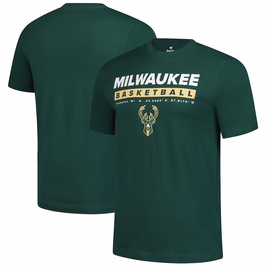 Men's Milwaukee Bucks  Fanatics Hunter Green Location Just Net T-Shirt - ujerseystore