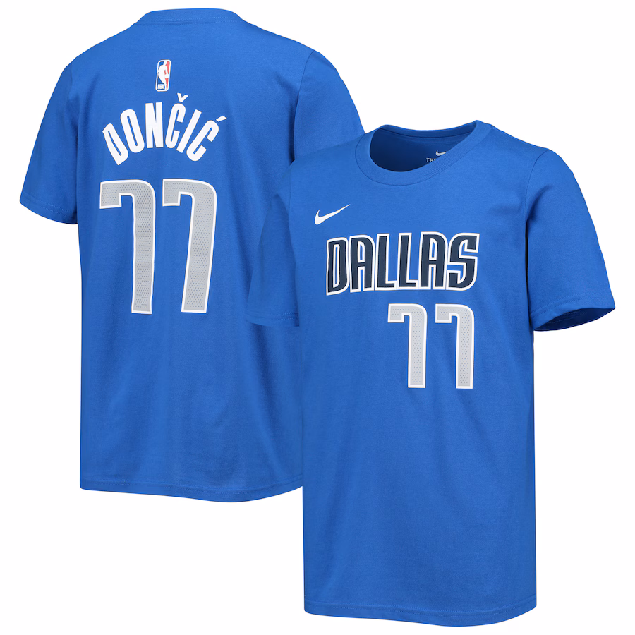 Youth Dallas Mavericks Luka Doncic Nike Royal Logo Name & Number T-Shirt - ujerseystore