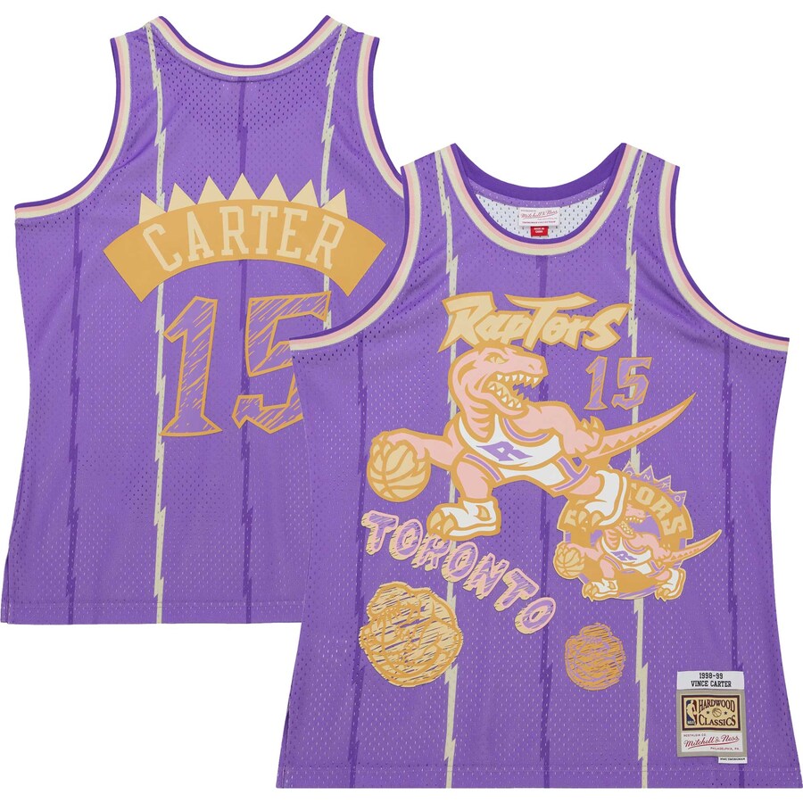Men's Toronto Raptors Vince Carter Mitchell & Ness Purple 1998/99 Swingman Sidewalk Sketch Jersey - ujerseystore