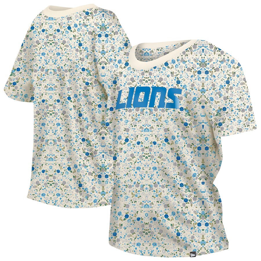 Women's Detroit Lions New Era Cream Glam Game Floral T-Shirt - ujerseystore