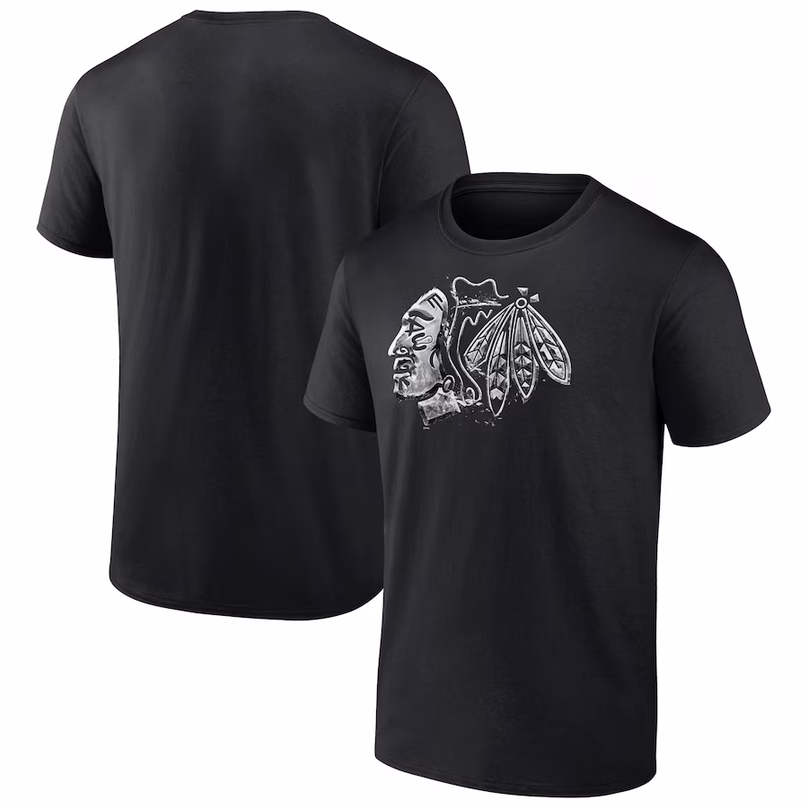 Men's Chicago Blackhawks Black Iced Out T-Shirt - ujerseystore