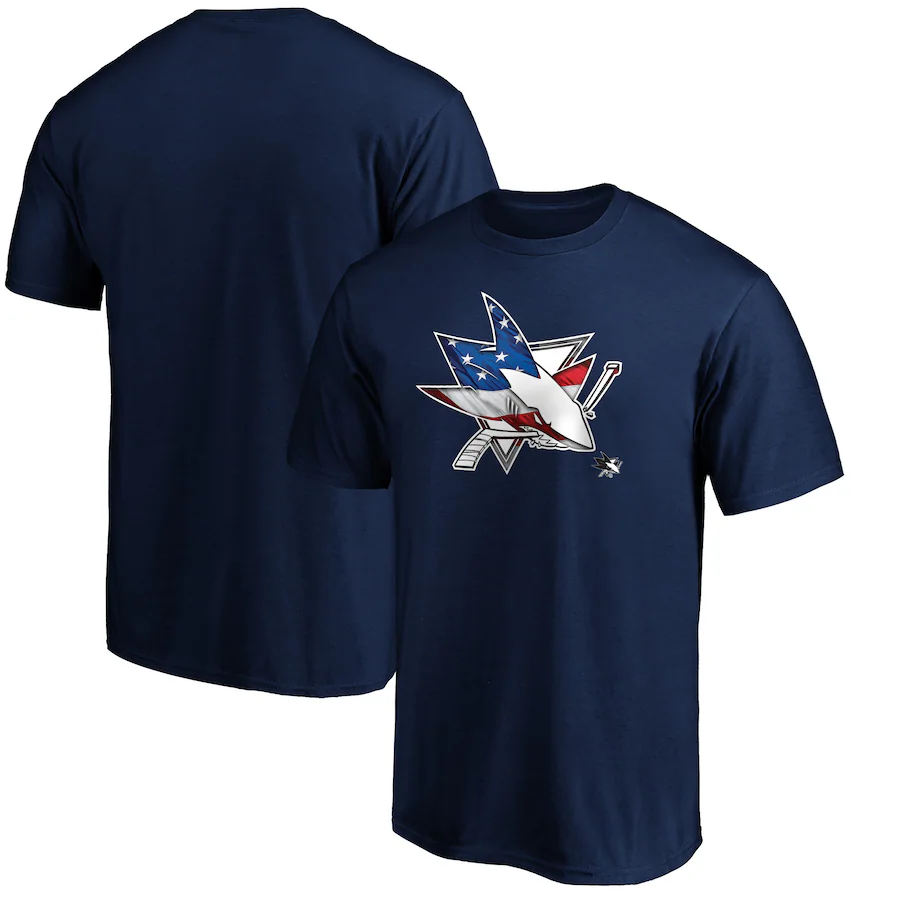 Men's San Jose Sharks Navy Banner Wave Logo T-Shirt - ujerseystore