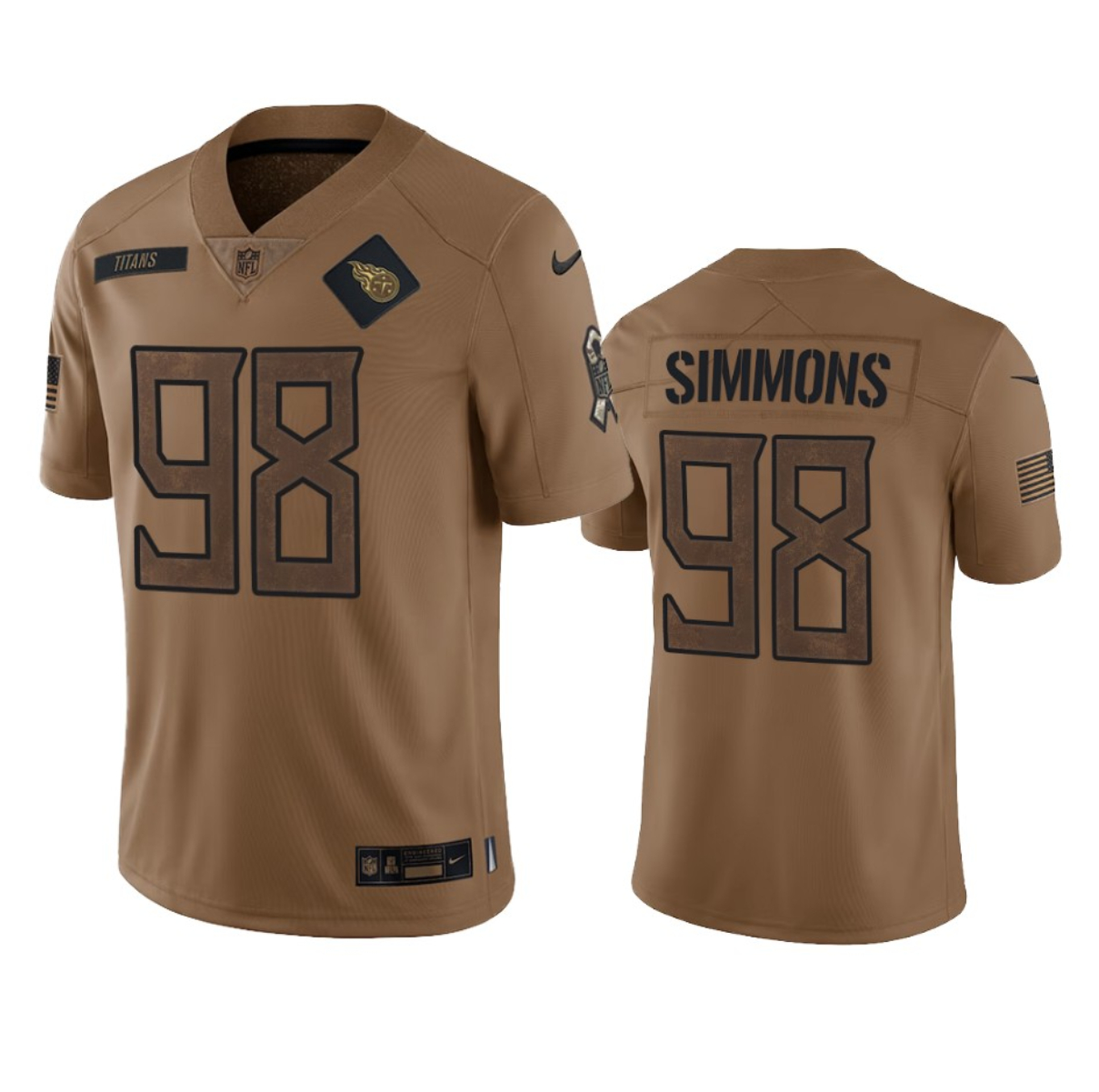 Men's Tennessee Titans #98 Jeffery Simmons 2023 Brown Salute To Service Football Stitched Jersey - ujerseystore
