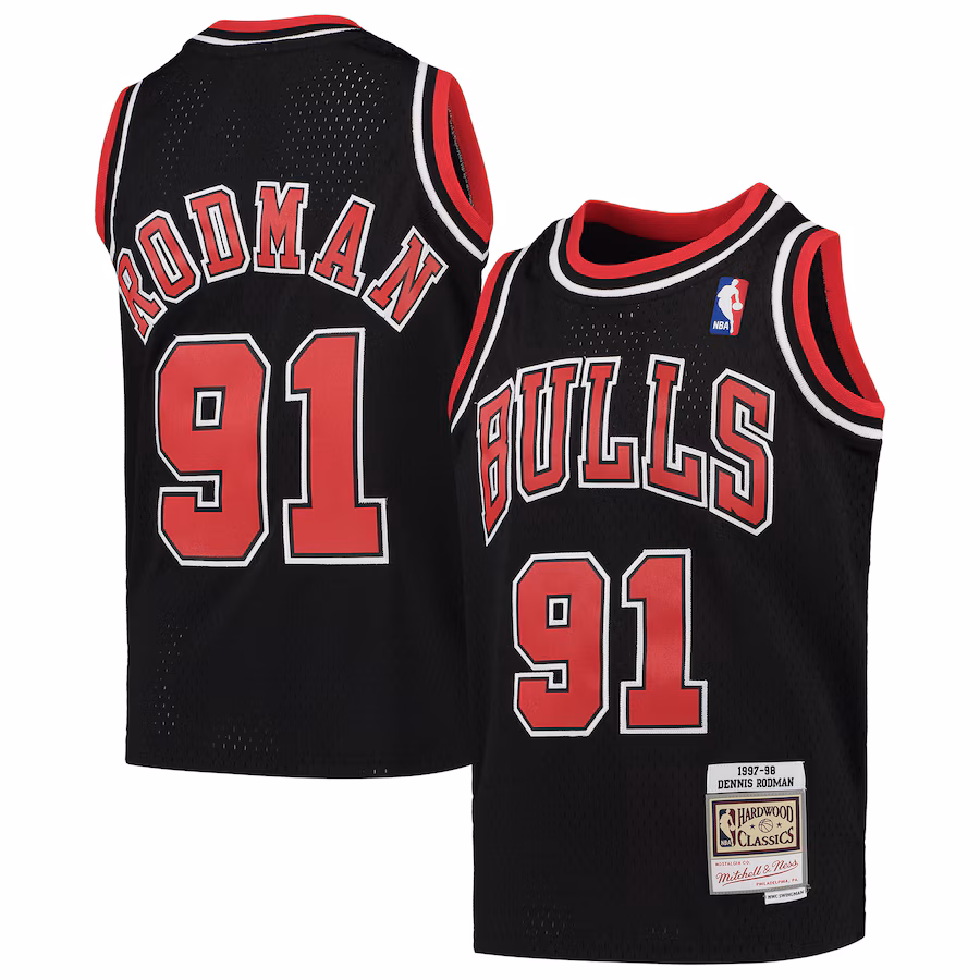 Youth Chicago Bulls Dennis Rodman Mitchell & Ness Black 1997-98 Hardwood Classics Swingman Jersey - ujerseystore