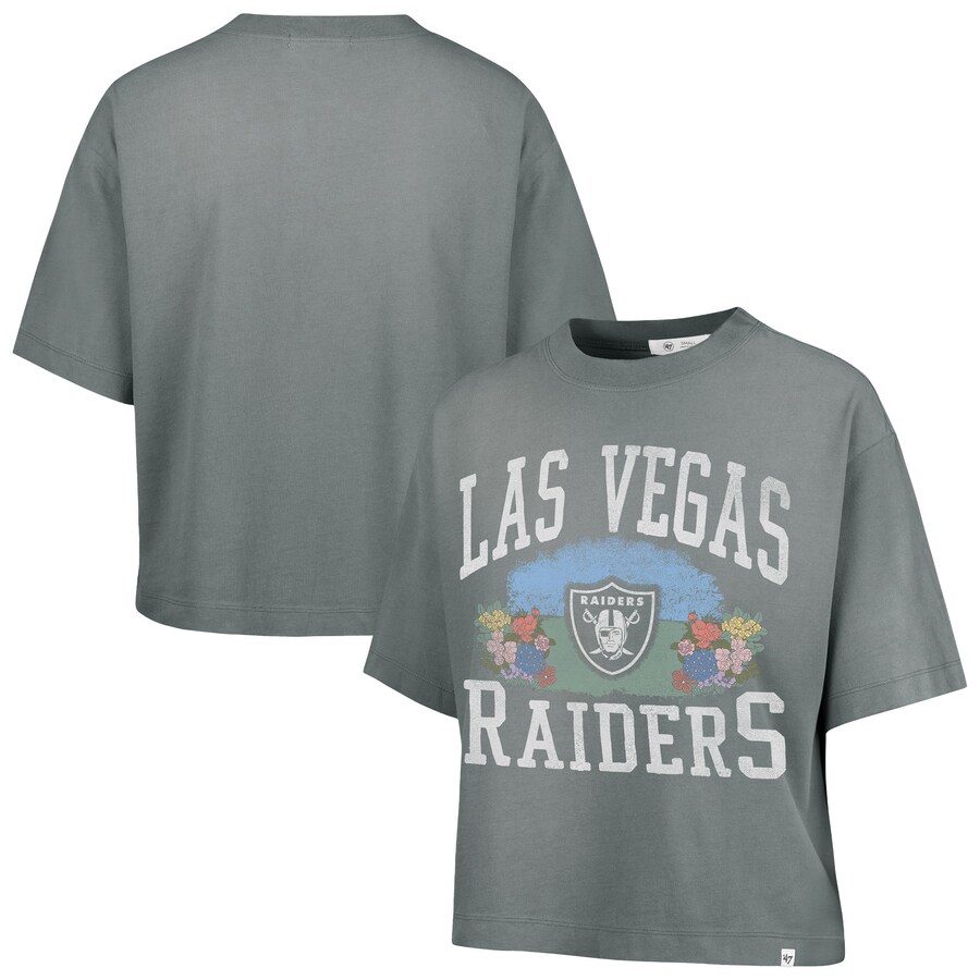 Women's Las Vegas Raiders  '47 Gray Florentina Montauk Cropped T-Shirt - ujerseystore