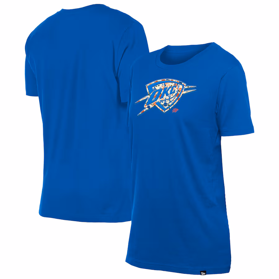Women's Oklahoma City Thunder New Era Blue Glam Game Flower T-Shirt - ujerseystore