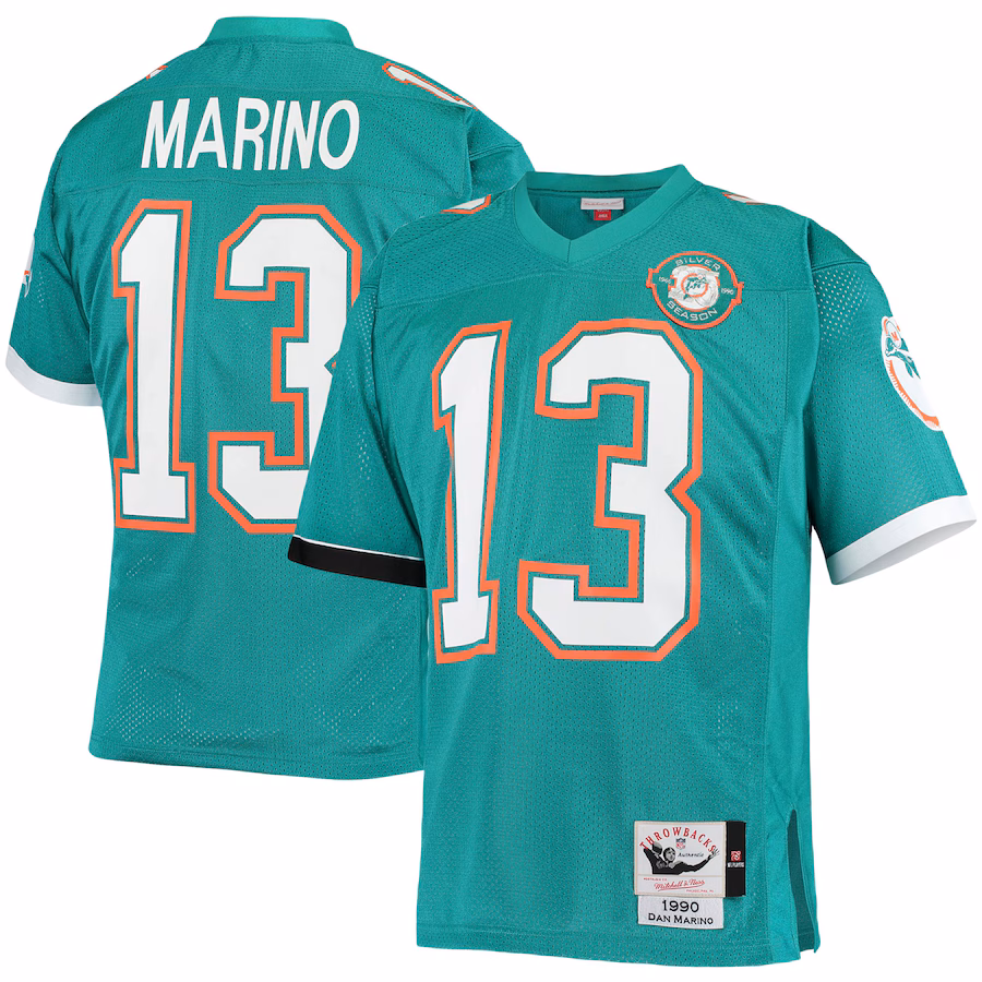 Men's Miami Dolphins 1990 Dan Marino Mitchell & Ness Aqua Authentic Throwback Retired Player Jersey - ujerseystore