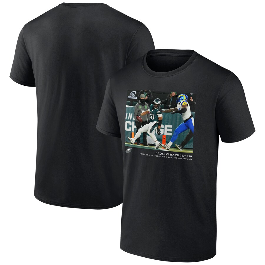 Men's Philadelphia Eagles Saquon Barkley Black NFL Flash Features Divisional Round T-Shirt - ujerseystore