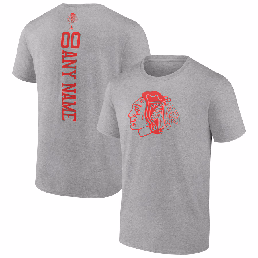 Men's Chicago Blackhawks Heather Gray Personalized Name & Number T-Shirt - ujerseystore