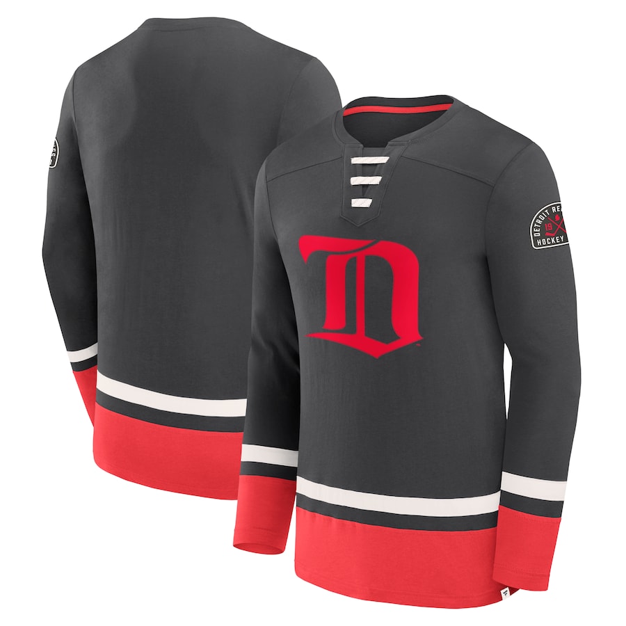 Men's Detroit Red Wings Fanatics Black Vintage High Point Long Sleeve T-Shirt - ujerseystore