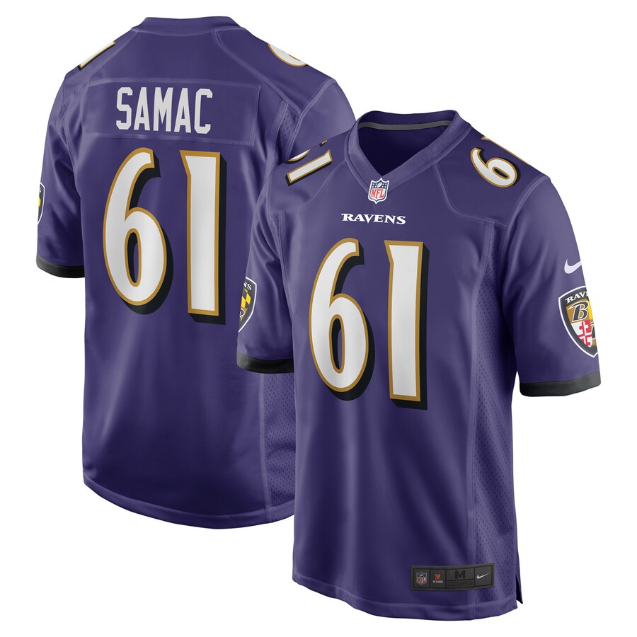 Men's Baltimore Ravens Nick Samac Nike Purple Team Game Jersey - ujerseystore