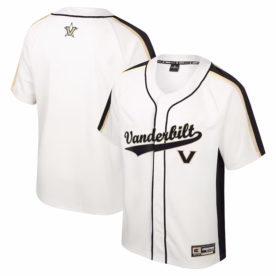 Vanderbilt Commodores Colosseum Ruth Button-Up Baseball Jersey - Cream - ujerseystore
