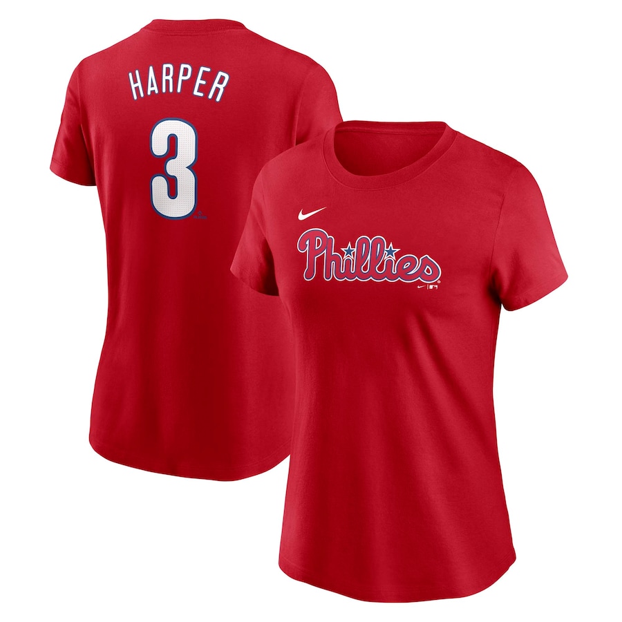 Women's Philadelphia Phillies Bryce Harper Nike Red Fuse Name & Number T-Shirt - ujerseystore