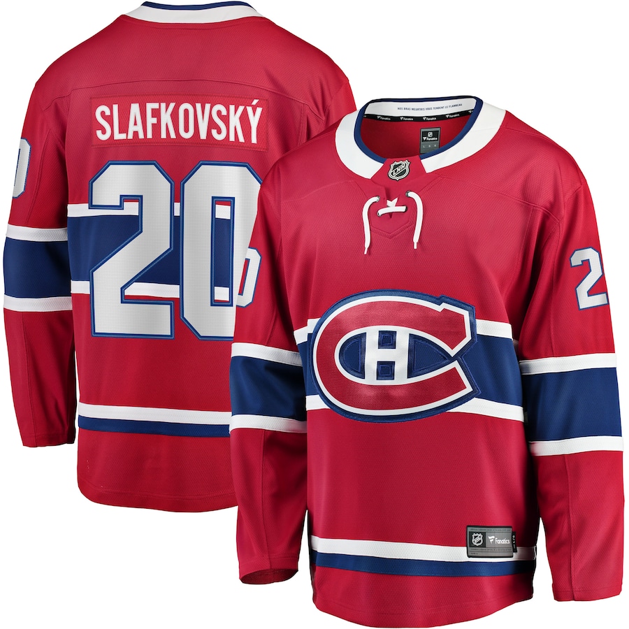 Men's Montreal Canadiens Juraj Slafkovsky Fanatics Red Home Premier Breakaway Player Jersey - ujerseystore