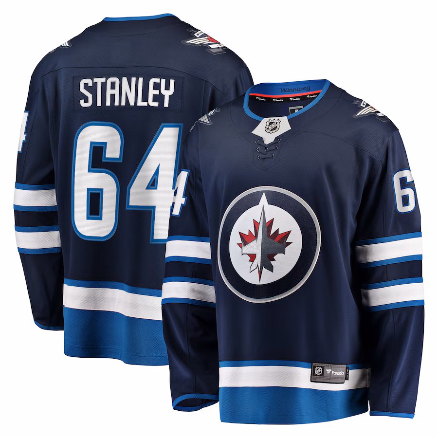 Men's Winnipeg Jets Logan Stanley Fanatics Navy Home Premier Breakaway Player Jersey - ujerseystore