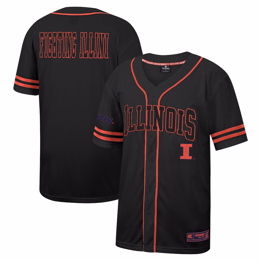 Illinois Fighting Illini Colosseum Free Spirited Mesh Button-Up Baseball Jersey - Black - ujerseystore