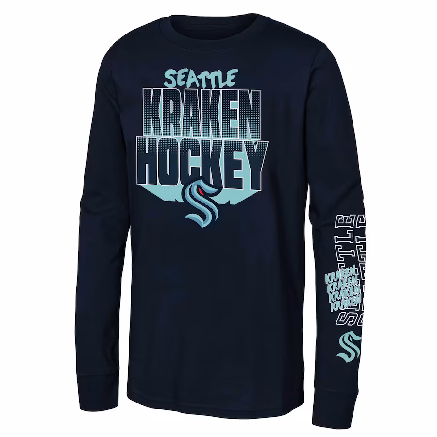 Youth Seattle Kraken Deep Sea Blue Standout Long Sleeve T-Shirt - ujerseystore
