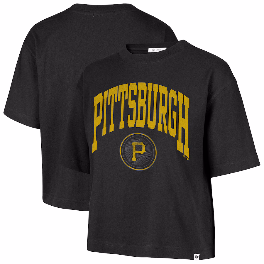 Women's Pittsburgh Pirates '47 Black City Connect Shale Drop Shoulder Cropped T-Shirt - ujerseystore