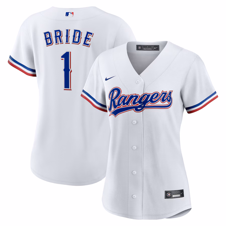 Women's Texas Rangers Nike White #1 Bride Home Replica Jersey - ujerseystore