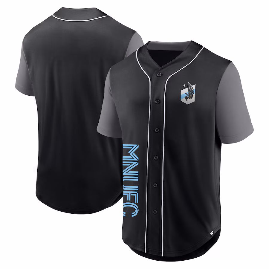 Men's Minnesota United FC Fanatics Black Balance Fashion Baseball Jersey - ujerseystore