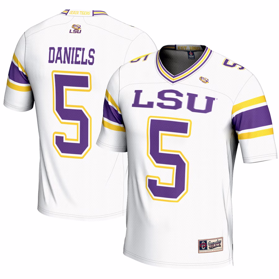 Jayden Daniels LSU Tigers GameDay Greats Youth NIL Player Football Fashion Jersey - White - ujerseystore
