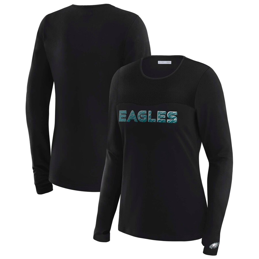 Women's Philadelphia Eagles WEAR by Erin Andrews x Gracie Hunt Black Mesh Panel Long Sleeve T-Shirt - ujerseystore