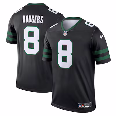 Men's New York Jets Aaron Rodgers Nike Black Alternate Legend Player Performance Top - ujerseystore